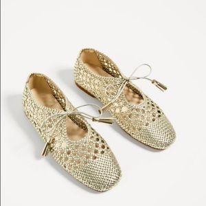 Zara Gold Braided Flats